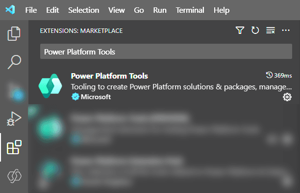 Image1 - Extension Manager - VS Code - Install Power Platform Tool