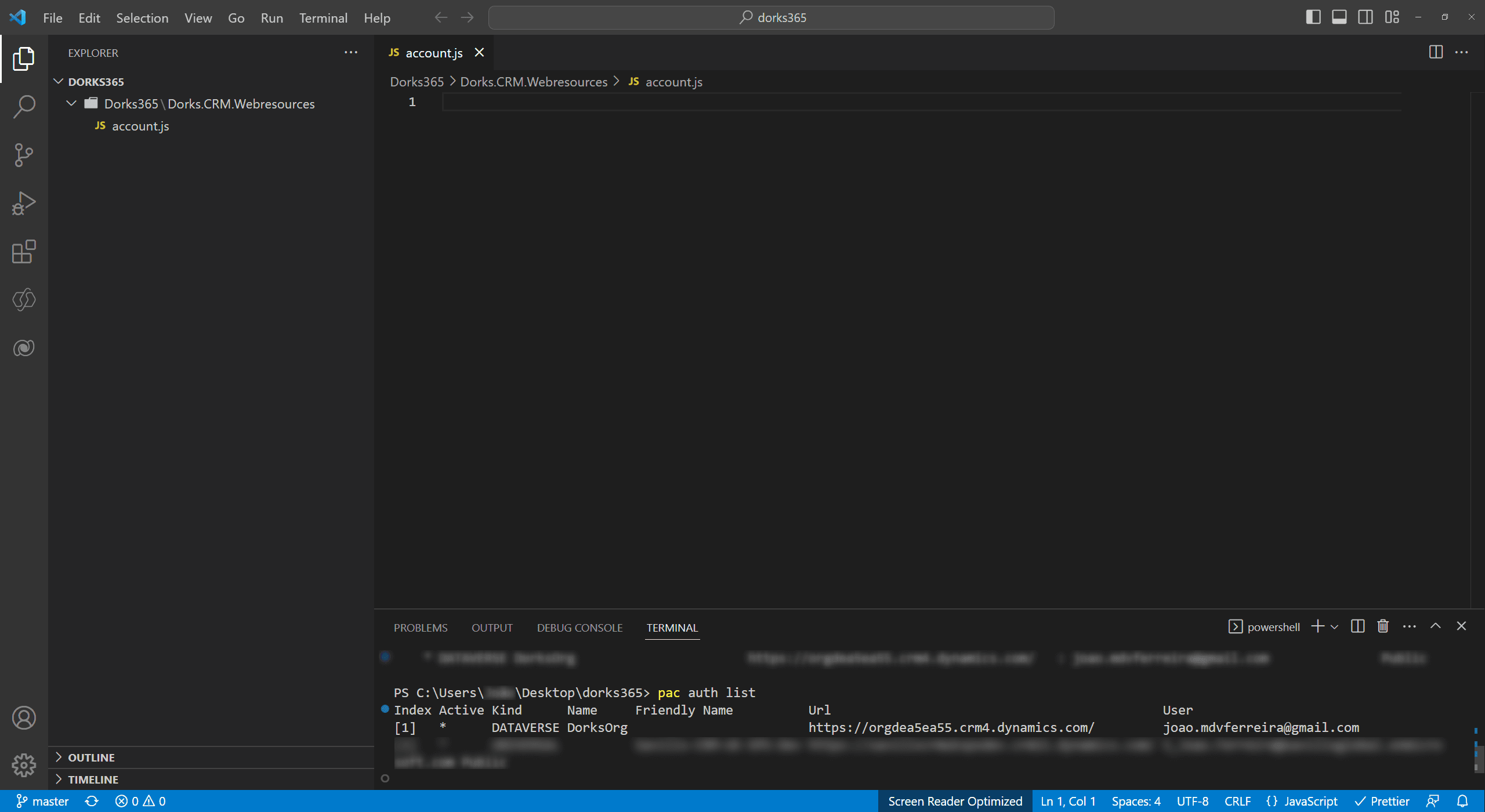 Image9 - Visual Studio Code - Connected to Dynamics 365 Environment and with Azure DevOps Repository